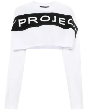 Y/Project ロゴアップリケ付きクロップドTシャツ - White - サムネイル1
