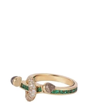 Ananya 18K イエローゴールド チャクラ ダイヤモンドとエメラルド リング - サムネイル1
