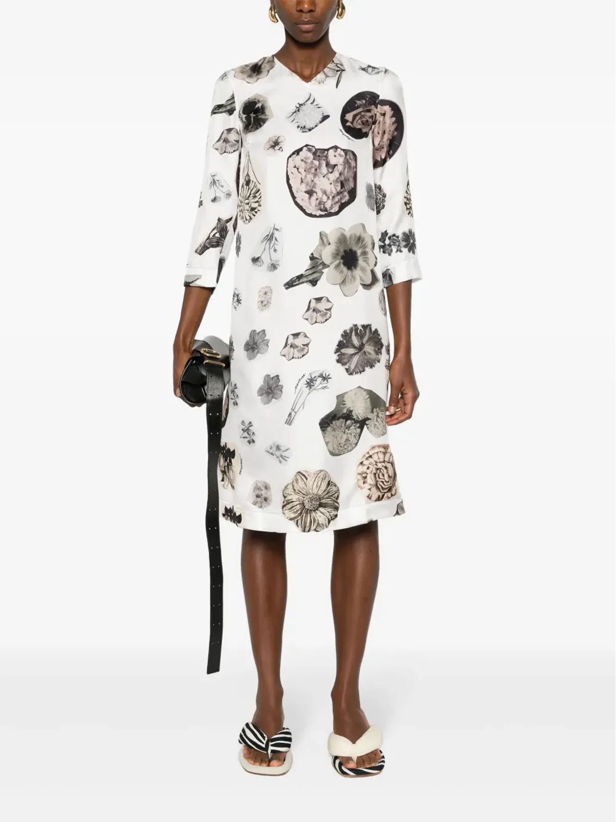 Marni フローラルコラージュプリント シルク ドレス - ホワイト - 画像2