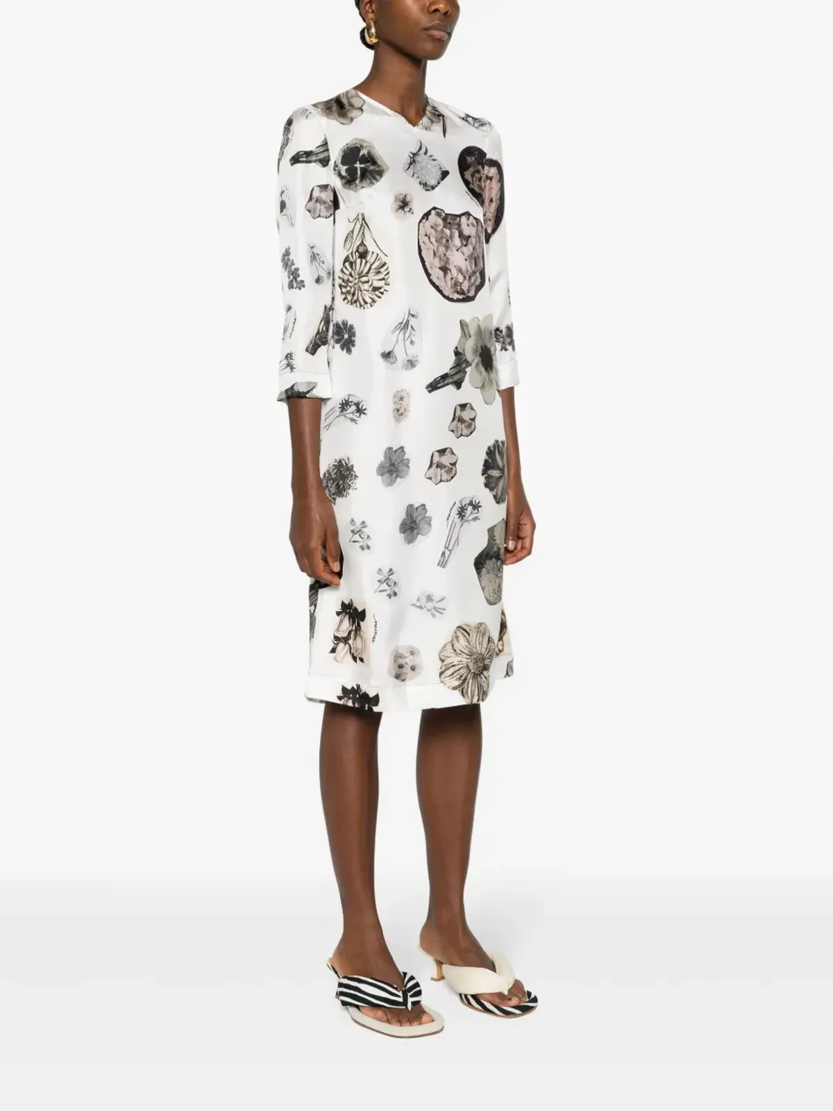 Marni フローラルコラージュプリント シルク ドレス - ホワイト - 画像3