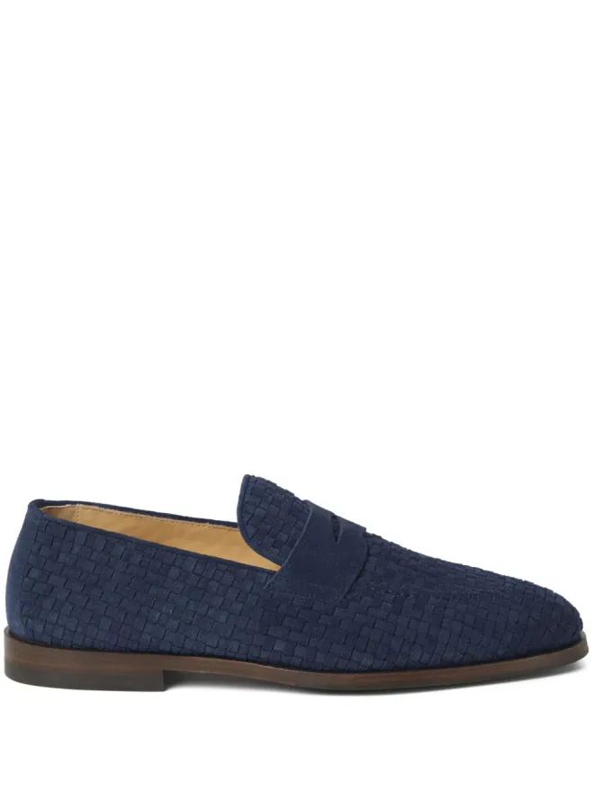 Brunello Cucinelli Brunello Cucinelli 編み込みデザインのスエード ローファー ブルーの商品画像