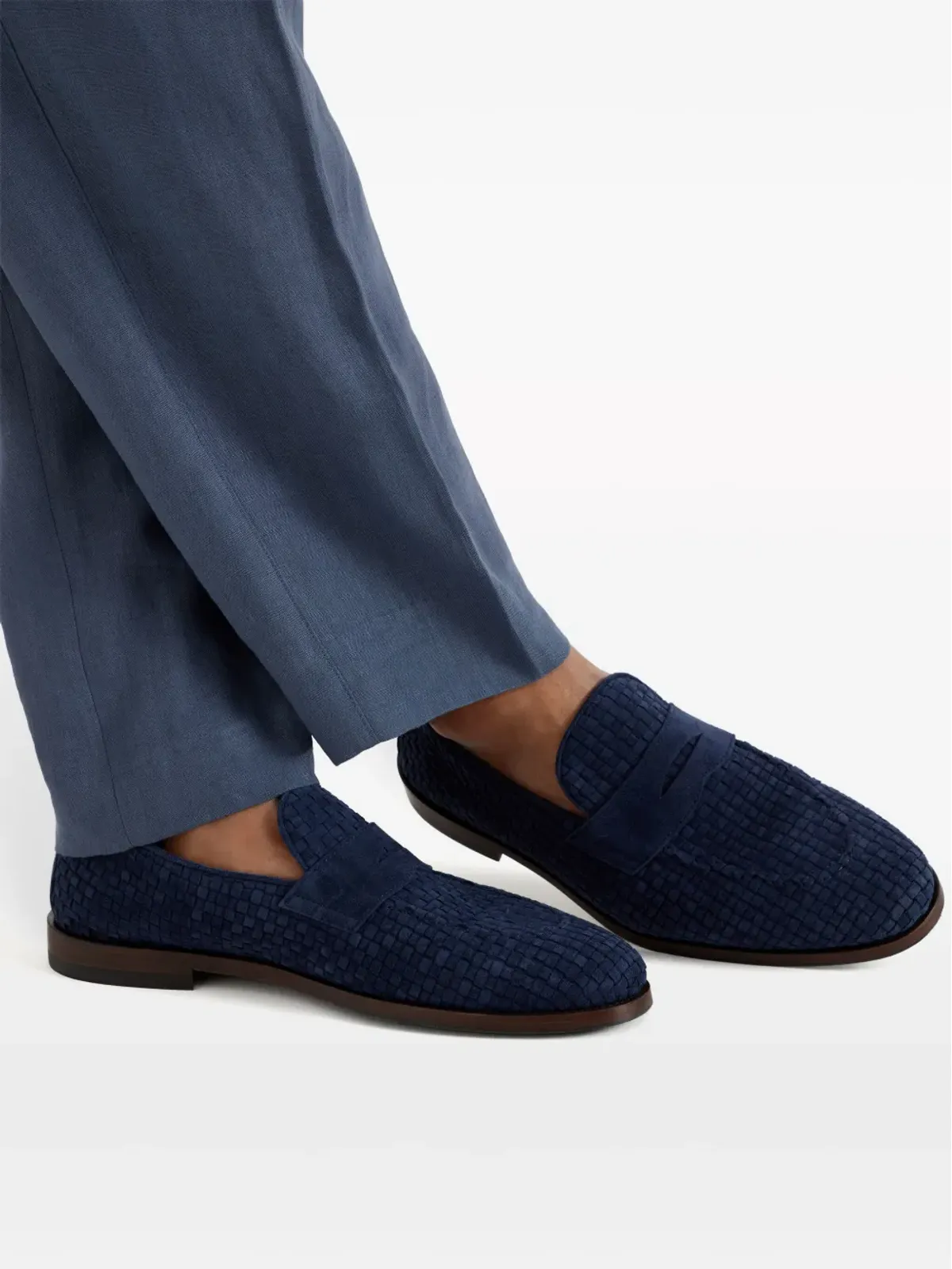 Brunello Cucinelli 編み込みデザインのスエード ローファー ブルー - 画像5