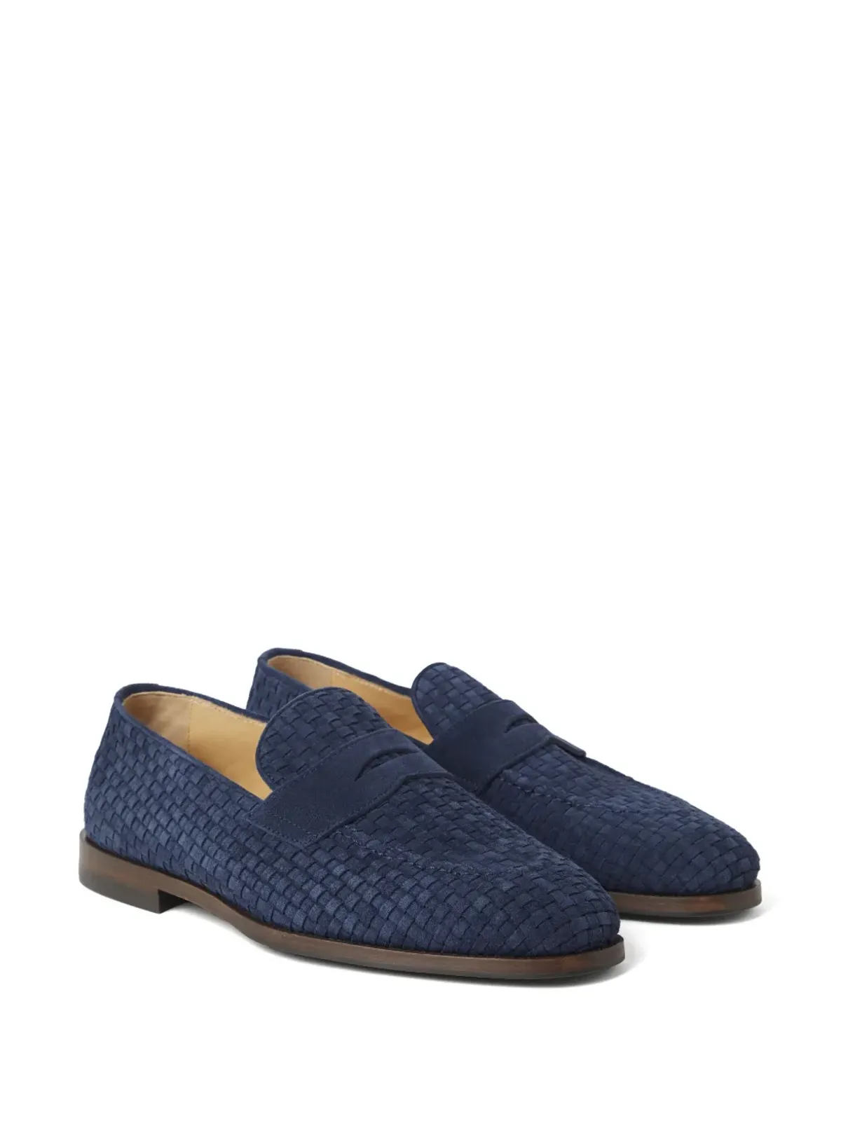 Brunello Cucinelli 編み込みデザインのスエード ローファー ブルー - 画像2