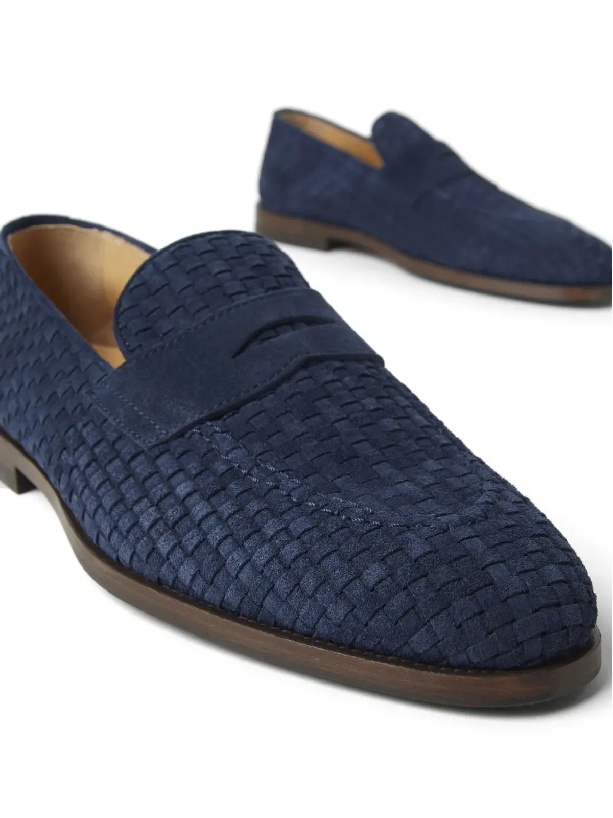 Brunello Cucinelli 編み込みデザインのスエード ローファー ブルー - 画像4