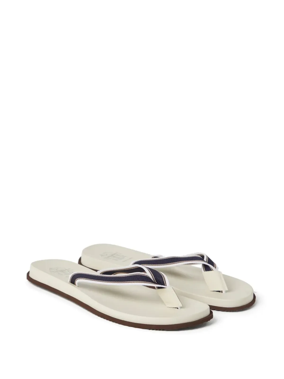Brunello Cucinelli ストライプ入りレザー フリップフロップ - ブルー - 画像2
