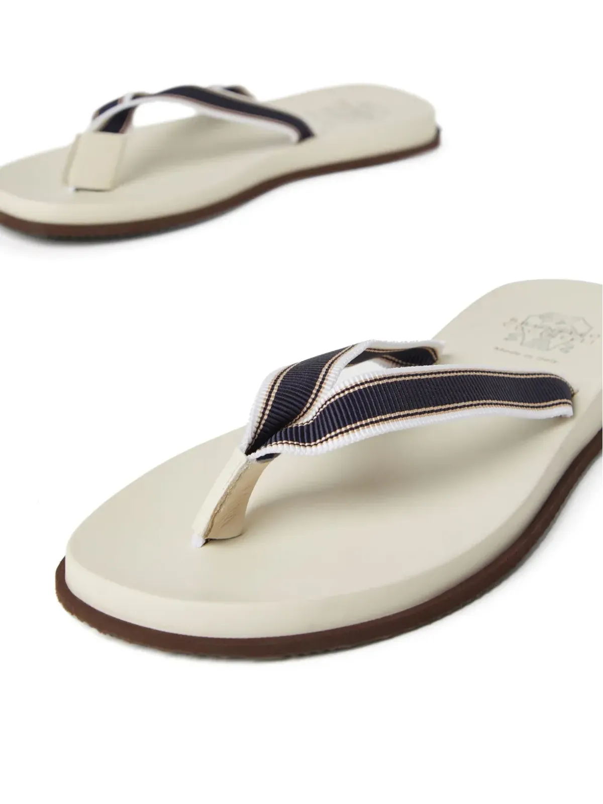 Brunello Cucinelli ストライプ入りレザー フリップフロップ - ブルー - 画像4