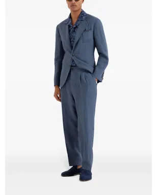 Brunello Cucinelli リネン製ストレートレッグパンツ ブルー - サムネイル2