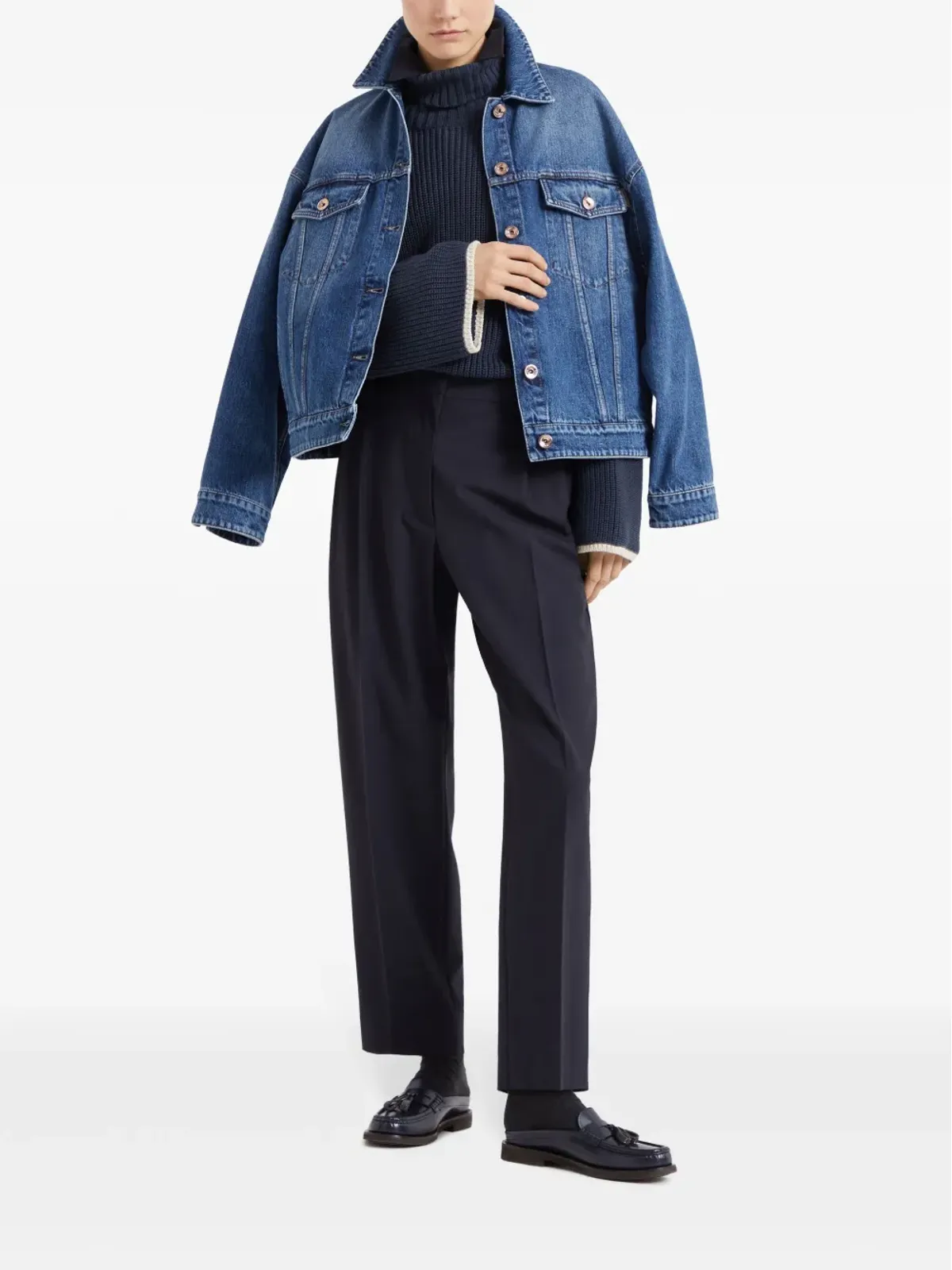 Brunello Cucinelli プリーツ入りテーパードパンツ ブルー - 画像2