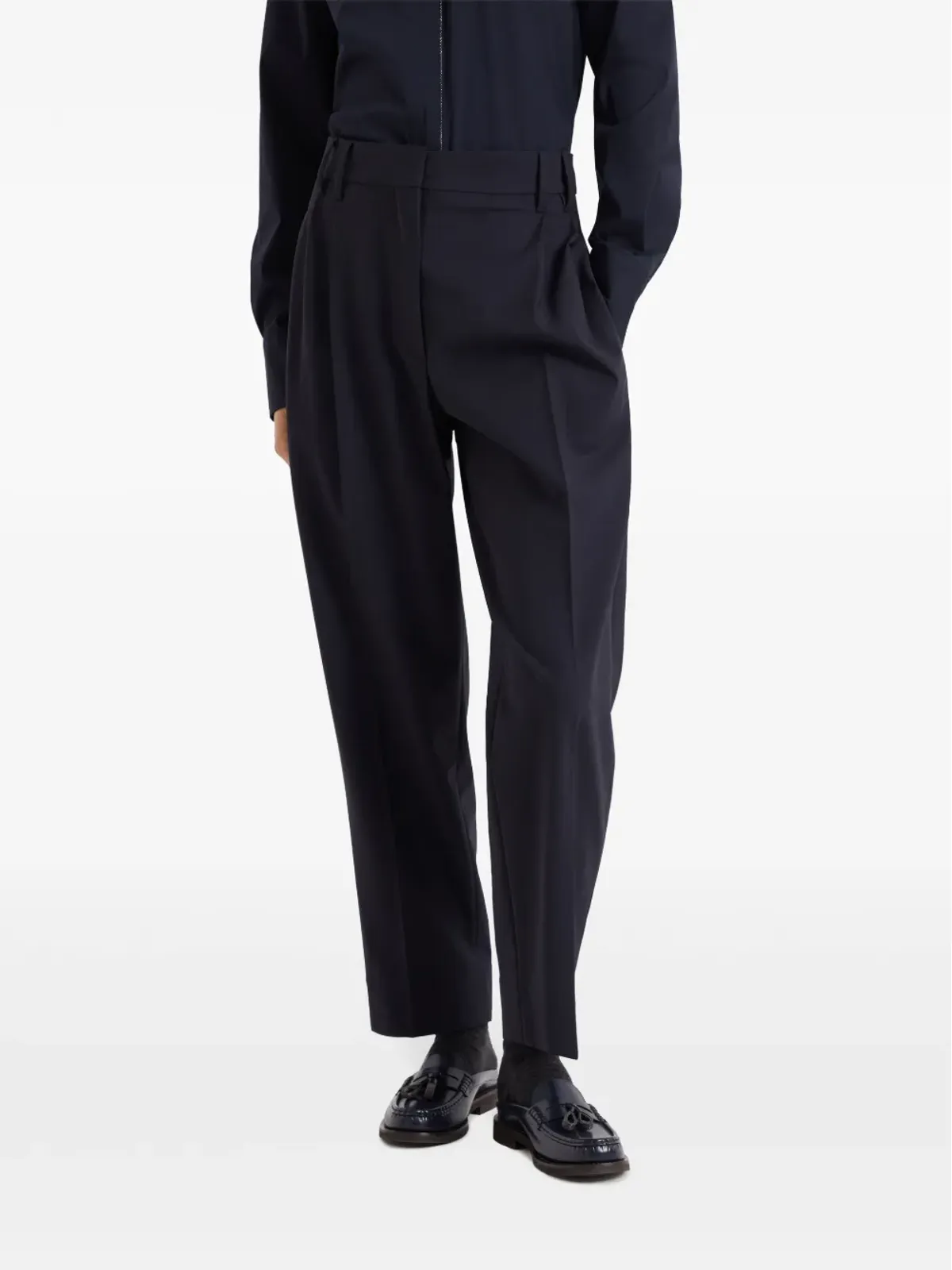 Brunello Cucinelli プリーツ入りテーパードパンツ ブルー - 画像3
