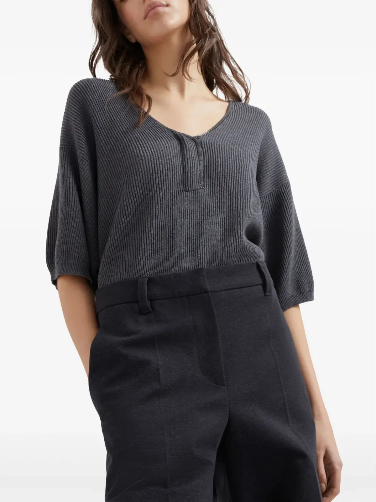 Brunello Cucinelli ワイドレッグパンツ ブラック - 画像5