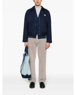 Maison Kitsuné フォックスヘッドパッチ Vネック カーディガン ブルー - サムネイル2