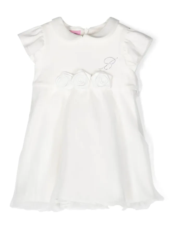 Miss Blumarine Miss Blumarine ラインストーン ロゴ フローラルアップリケ ドレス - ホワイトの商品画像