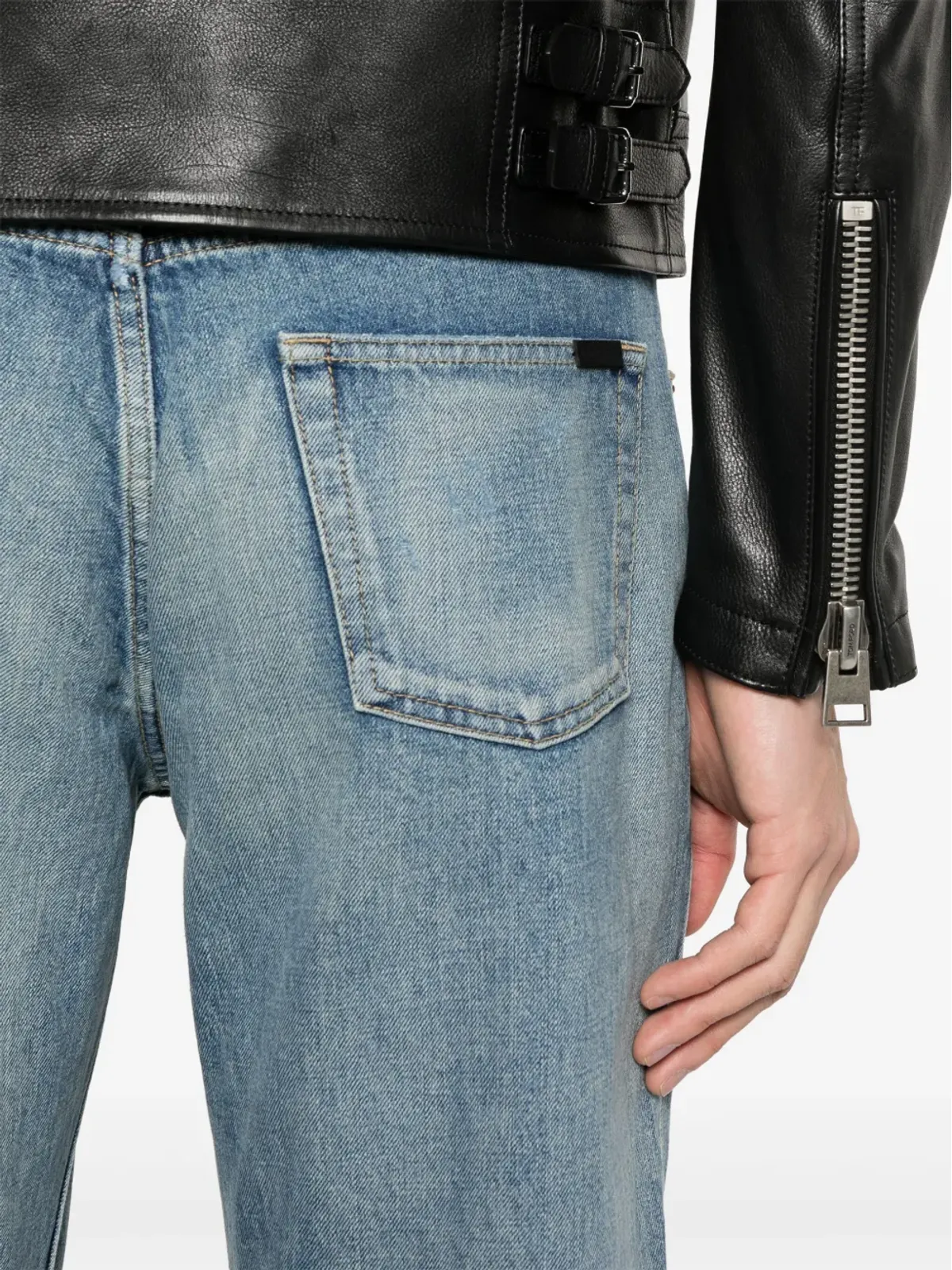 Saint Laurent ストーンウォッシュ加工 ダメージストレートジーンズ - ブルー - 画像5