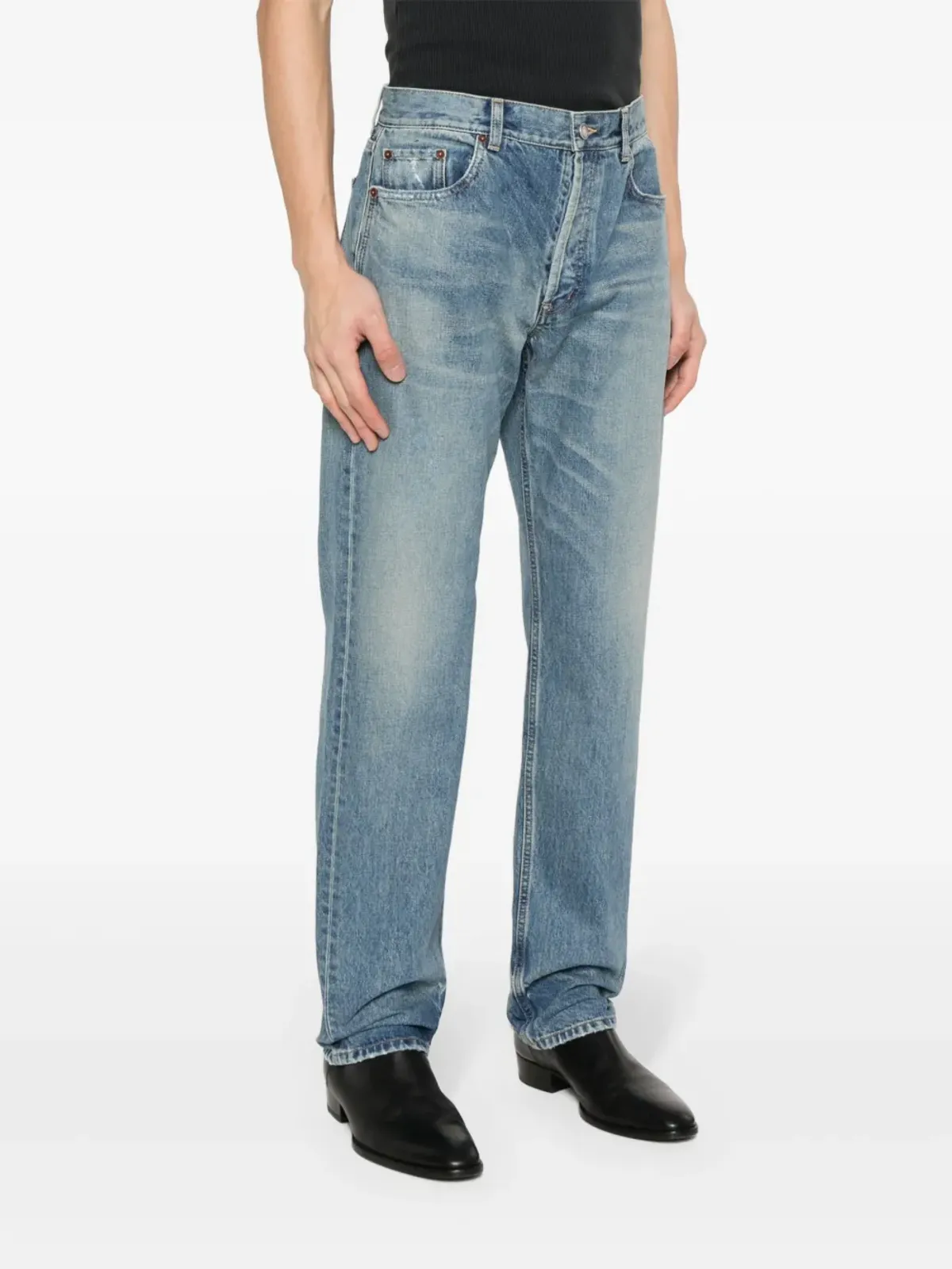 Saint Laurent ストーンウォッシュ加工 ダメージストレートジーンズ - ブルー - 画像3