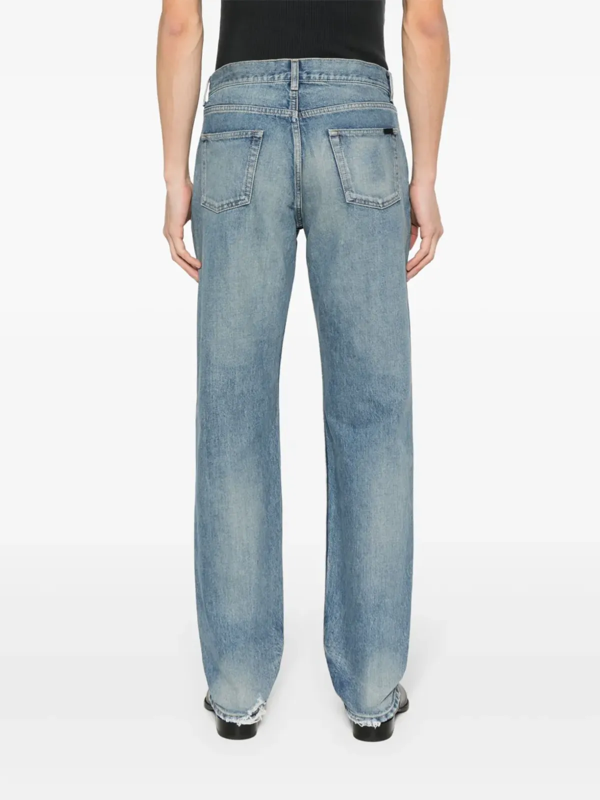 Saint Laurent ストーンウォッシュ加工 ダメージストレートジーンズ - ブルー - 画像4