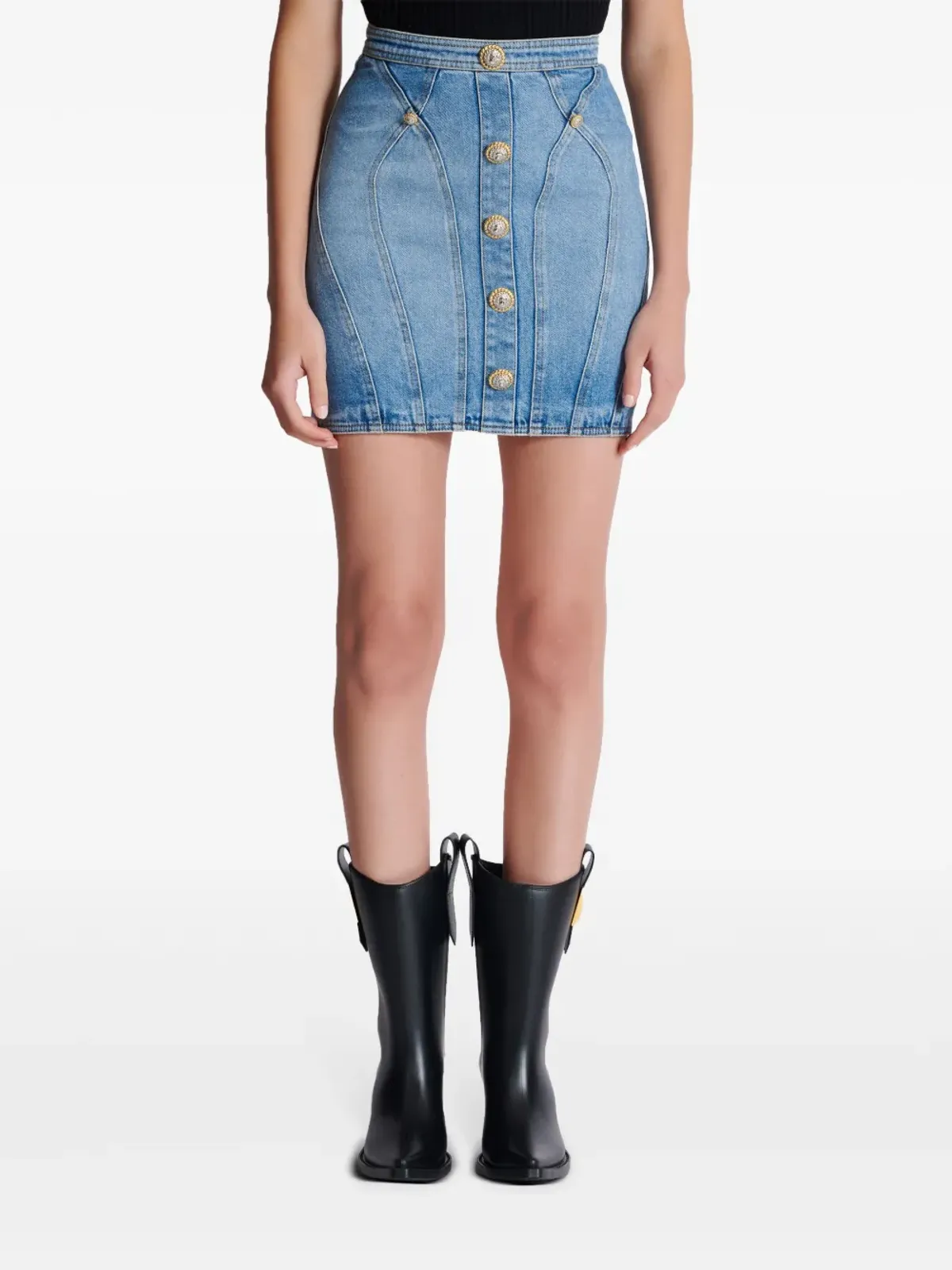 Balmain ボタン装飾デニムミニスカート - ブルー - 画像5