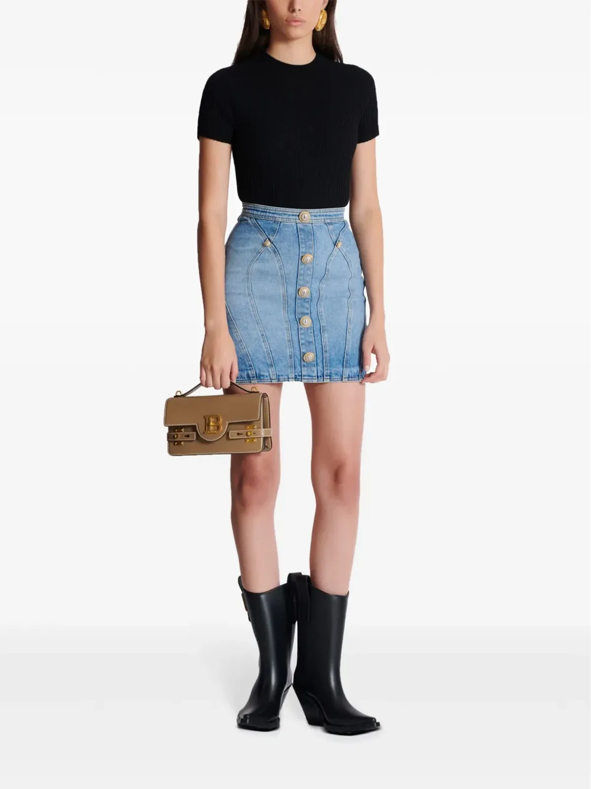 Balmain ボタン装飾デニムミニスカート - ブルー - 画像2