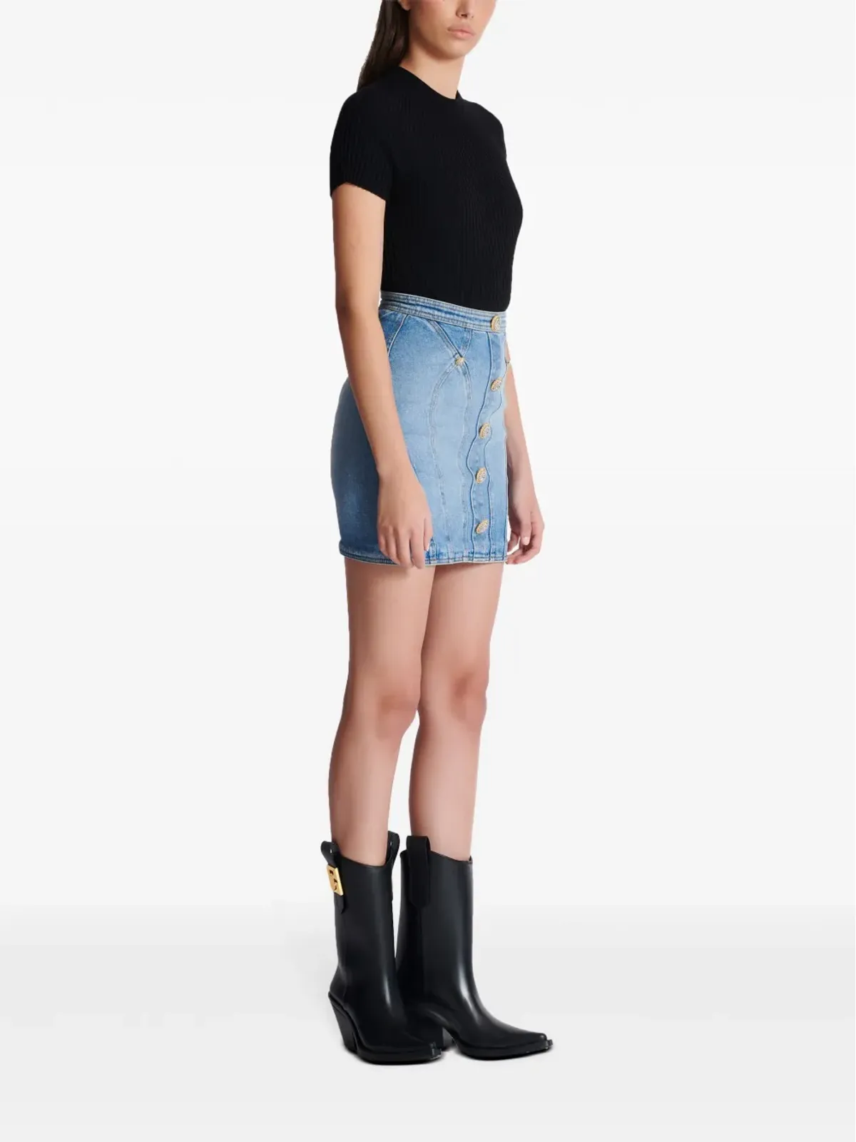 Balmain ボタン装飾デニムミニスカート - ブルー - 画像3