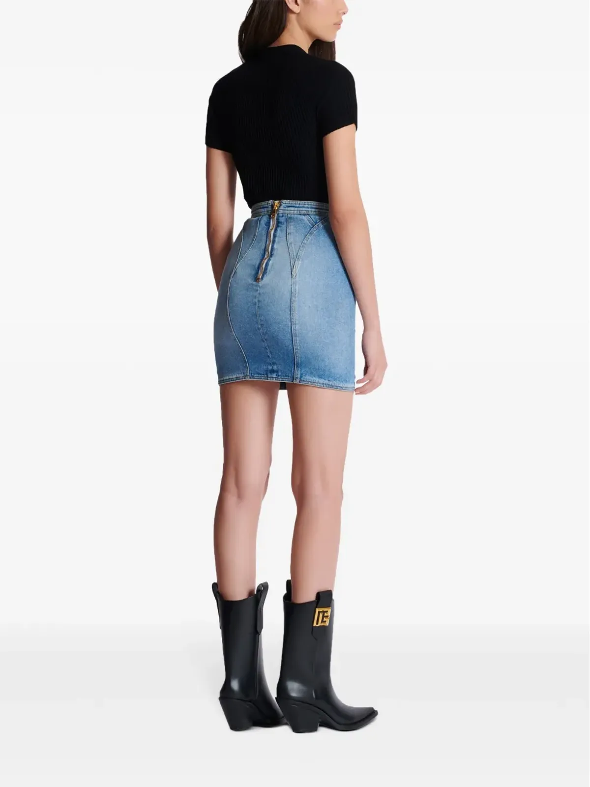 Balmain ボタン装飾デニムミニスカート - ブルー - 画像4