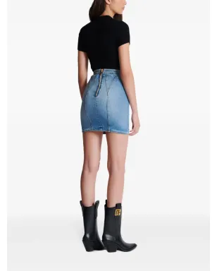 Balmain ボタン装飾デニムミニスカート - ブルー - サムネイル4