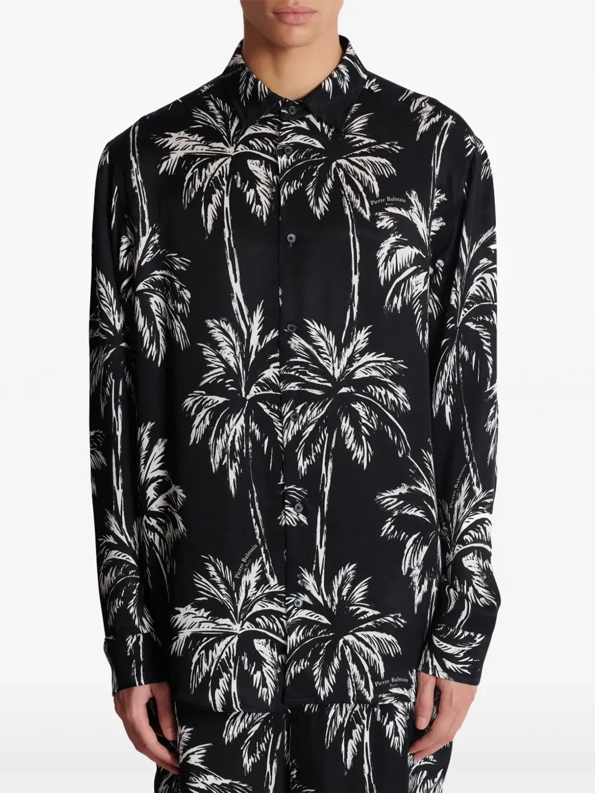Balmain パームツリー柄サテンシャツ - ブラック - 画像5
