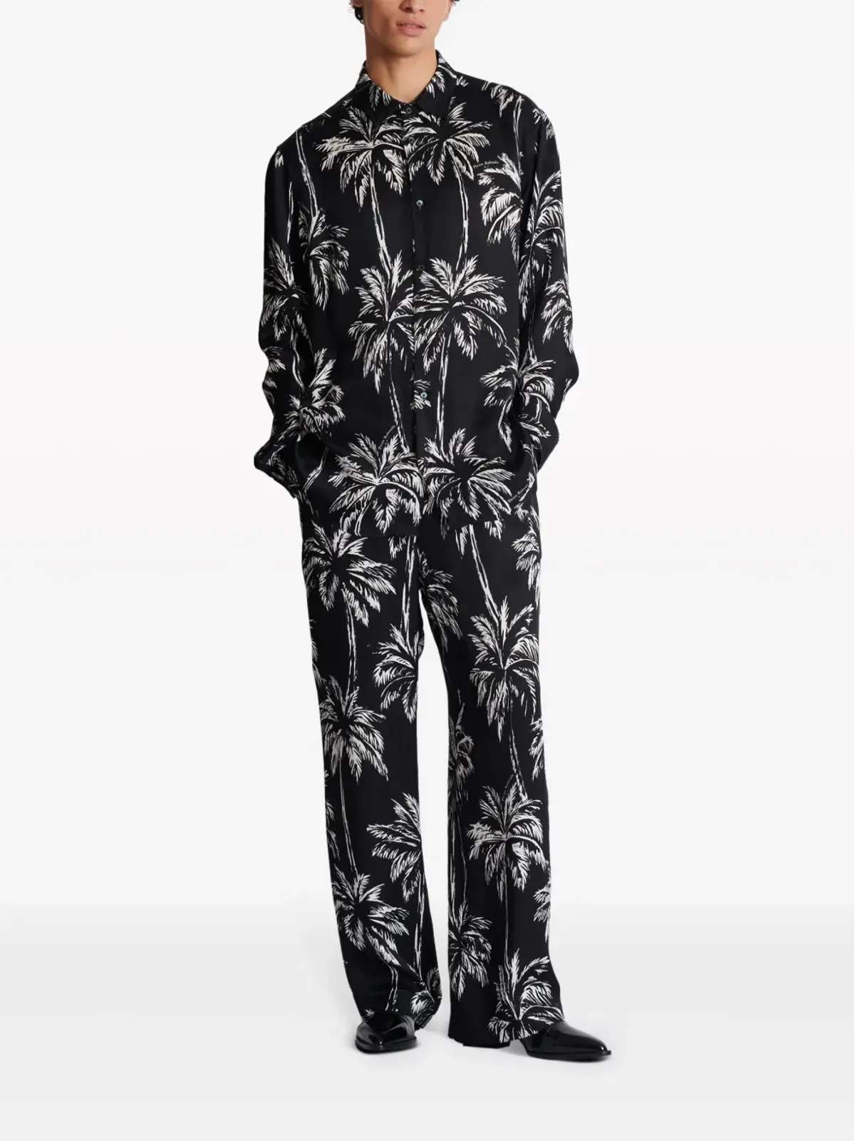 Balmain パームツリー柄サテンシャツ - ブラック - 画像2