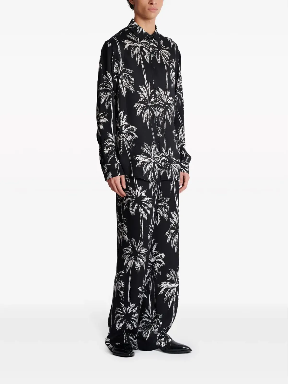 Balmain パームツリー柄サテンシャツ - ブラック - 画像3