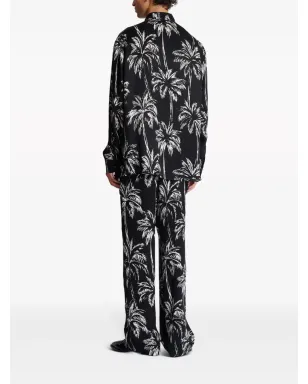 Balmain パームツリー柄サテンシャツ - ブラック - サムネイル4