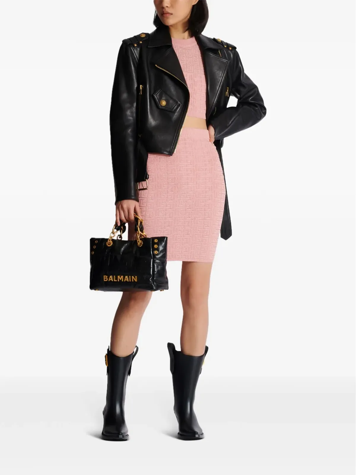 Balmain PBインターシャニットミニスカート ピンク - 画像2