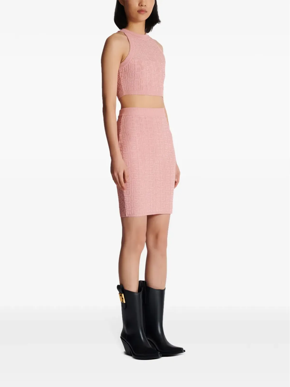 Balmain PBインターシャニットミニスカート ピンク - 画像3