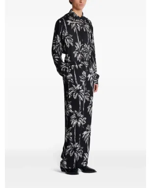 Balmain パームツリー柄サテンパンツ - ブラック - サムネイル3