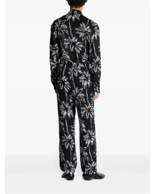 Balmain パームツリー柄サテンパンツ - ブラック - サムネイル4