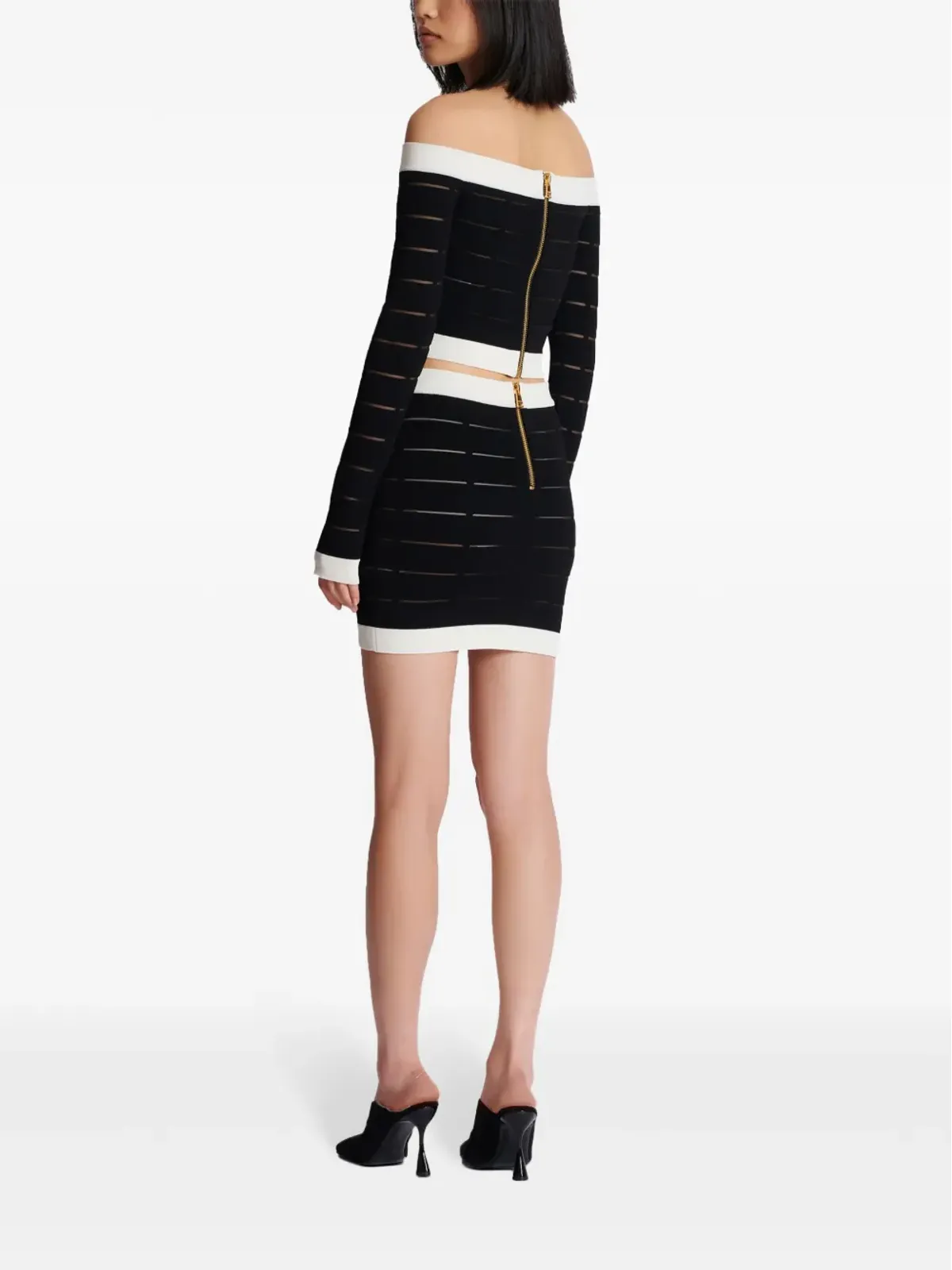 Balmain ボタン装飾付きニット ミニスカート ブラック - 画像4