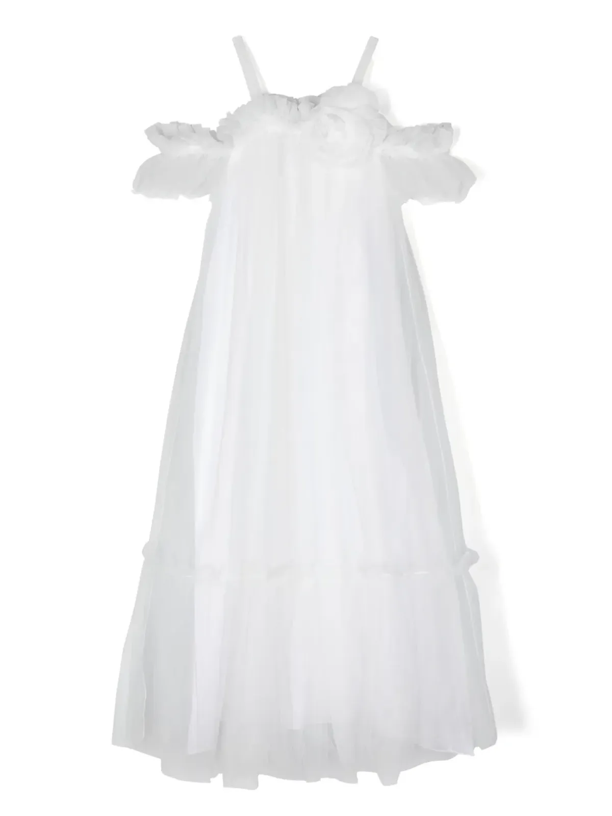 Ermanno Scervino Junior 花柄アップリケチュールドレス - 画像1