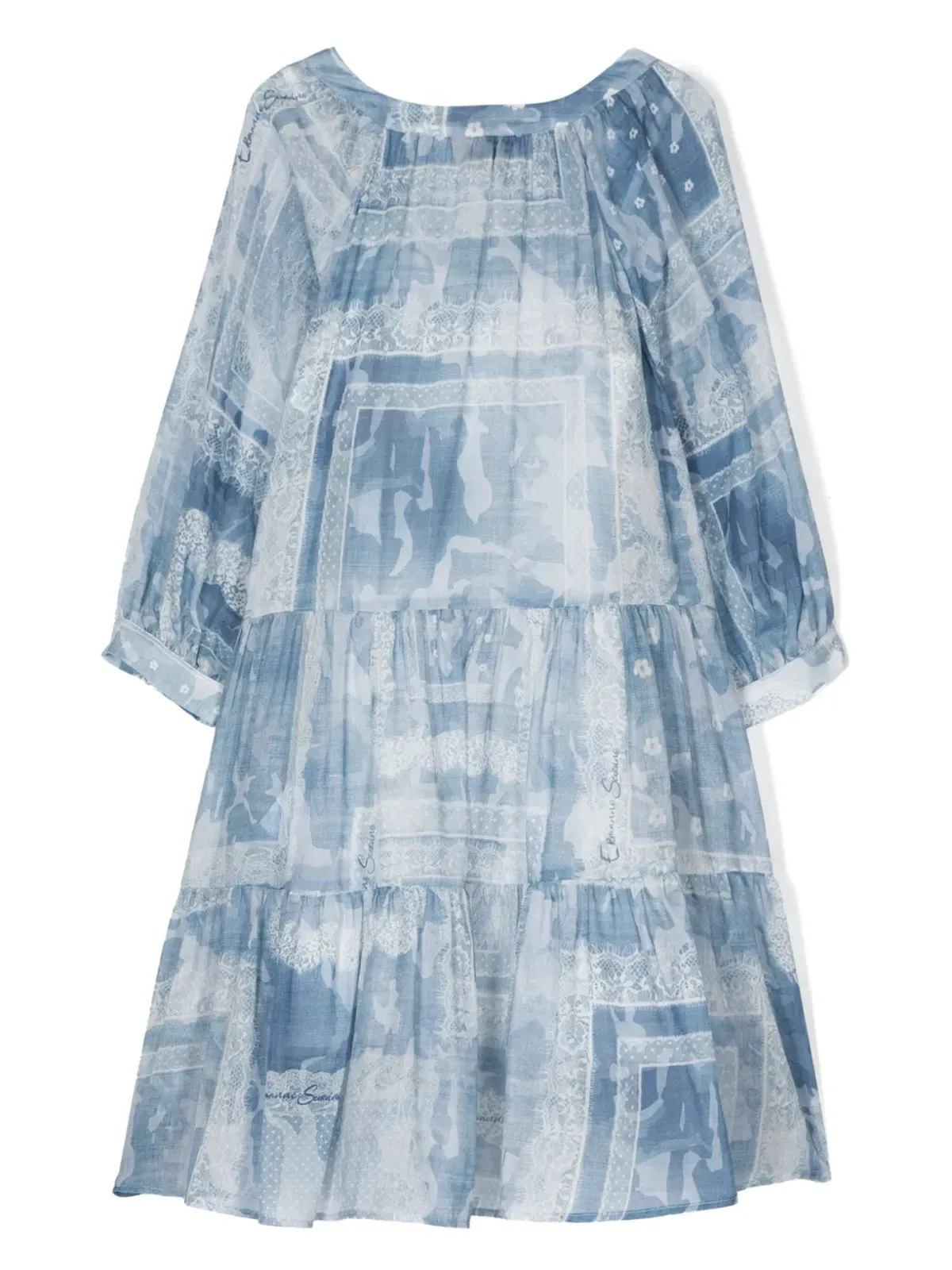 Ermanno Scervino Junior 花柄プリント コットン混紡ドレス - ブルー - 画像2