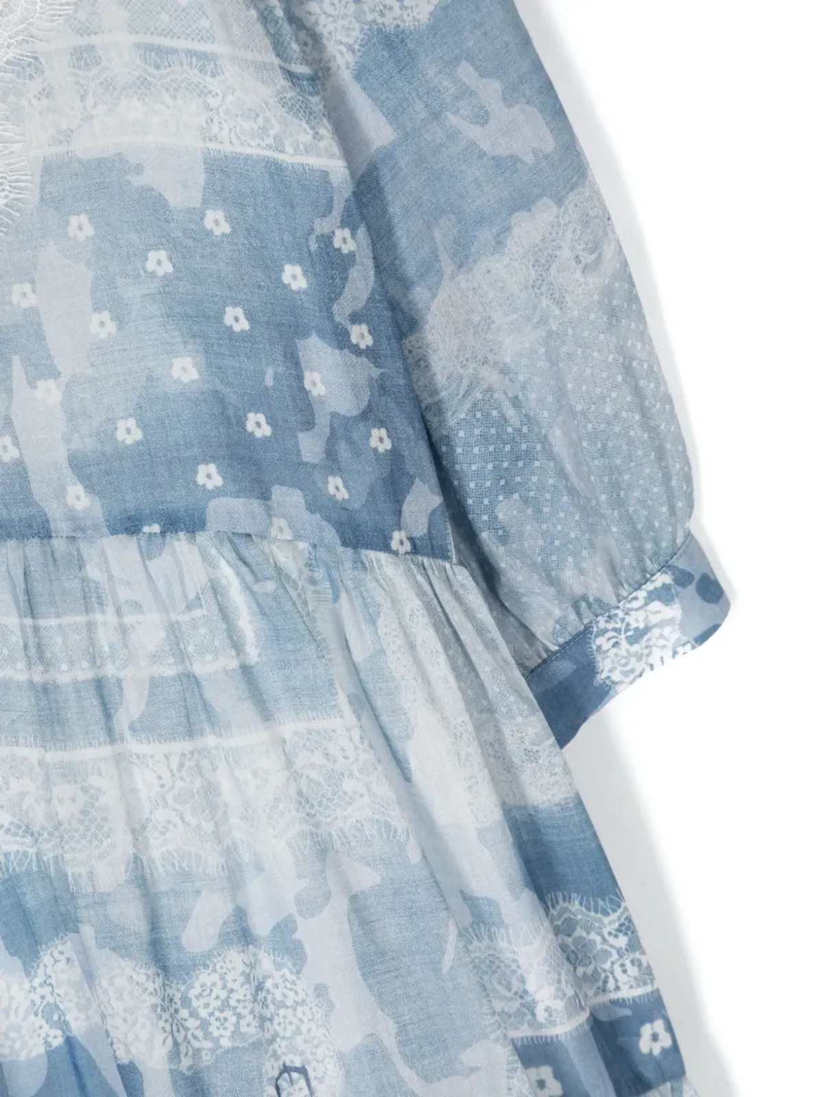 Ermanno Scervino Junior 花柄プリント コットン混紡ドレス - ブルー - 画像3