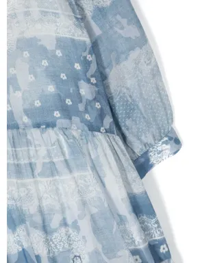 Ermanno Scervino Junior 花柄プリント コットン混紡ドレス - ブルー - サムネイル3