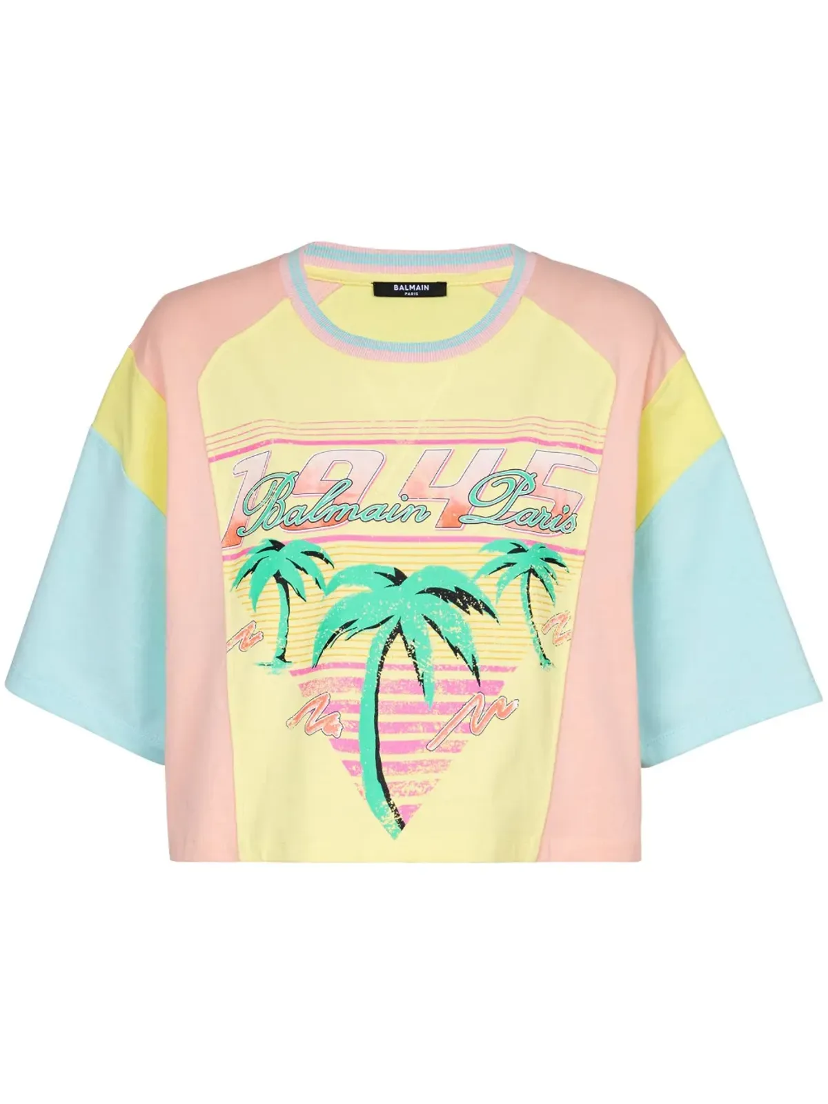 Balmain パームツリー柄 クロップドTシャツ イエロー - 画像1