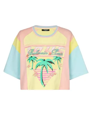 Balmain パームツリー柄 クロップドTシャツ イエロー - サムネイル1