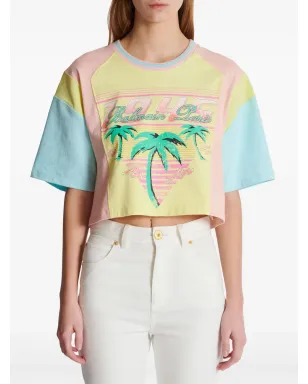 Balmain パームツリー柄 クロップドTシャツ イエロー - サムネイル5