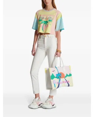Balmain パームツリー柄 クロップドTシャツ イエロー - サムネイル2