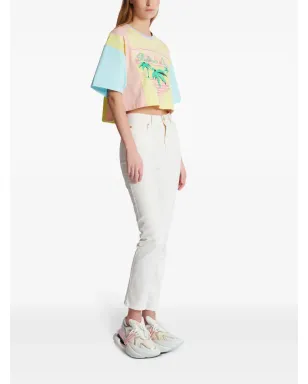 Balmain パームツリー柄 クロップドTシャツ イエロー - サムネイル3