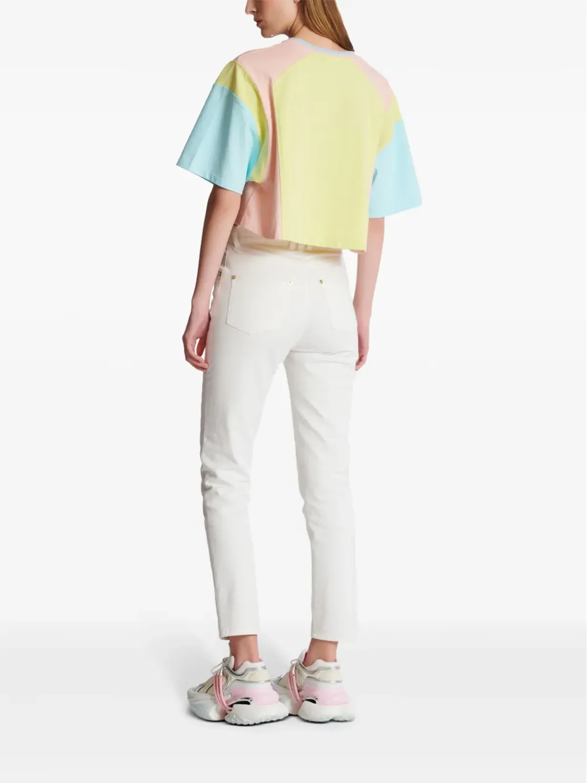 Balmain パームツリー柄 クロップドTシャツ イエロー - 画像4