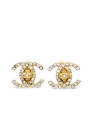 CHANEL 1996年製 ラインストーン付き CCターンロック クリップオン イヤリング ゴールド - サムネイル1