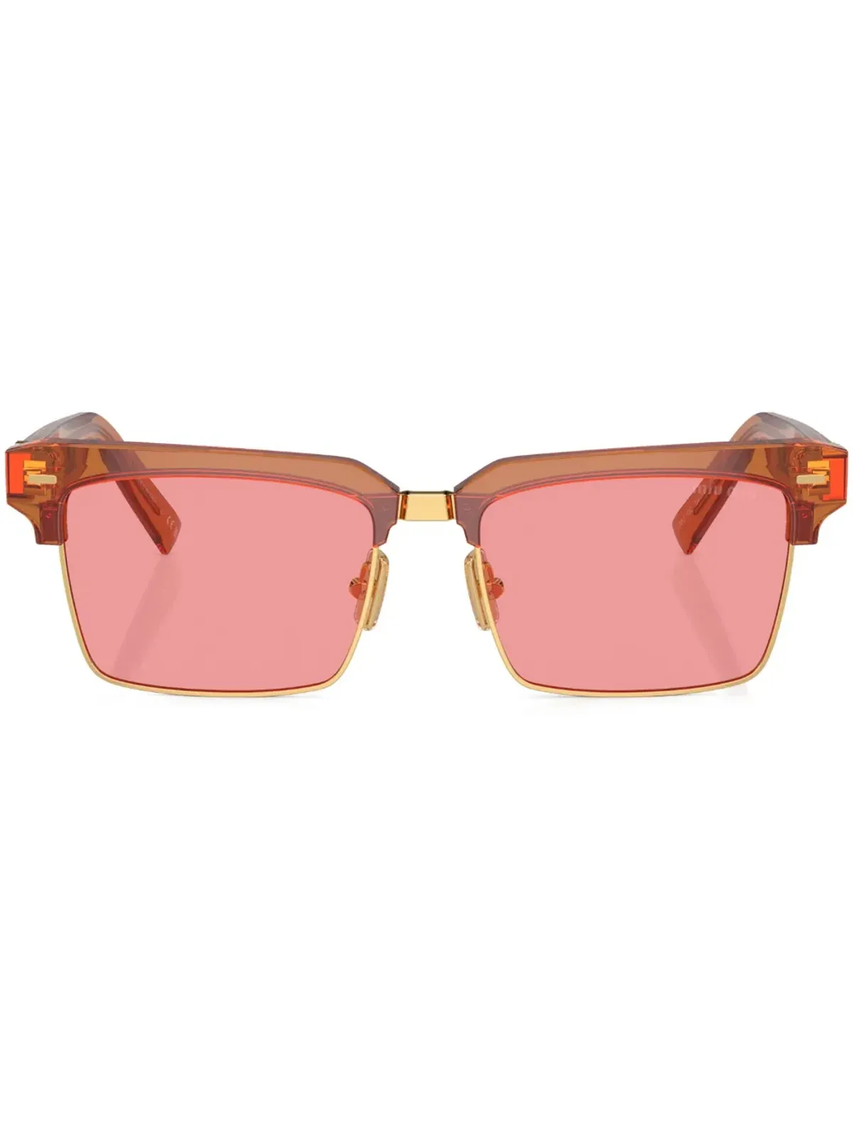 Miu Miu Eyewear ロゴ文字入りスクエアフレーム サングラス ブラウン - 画像1