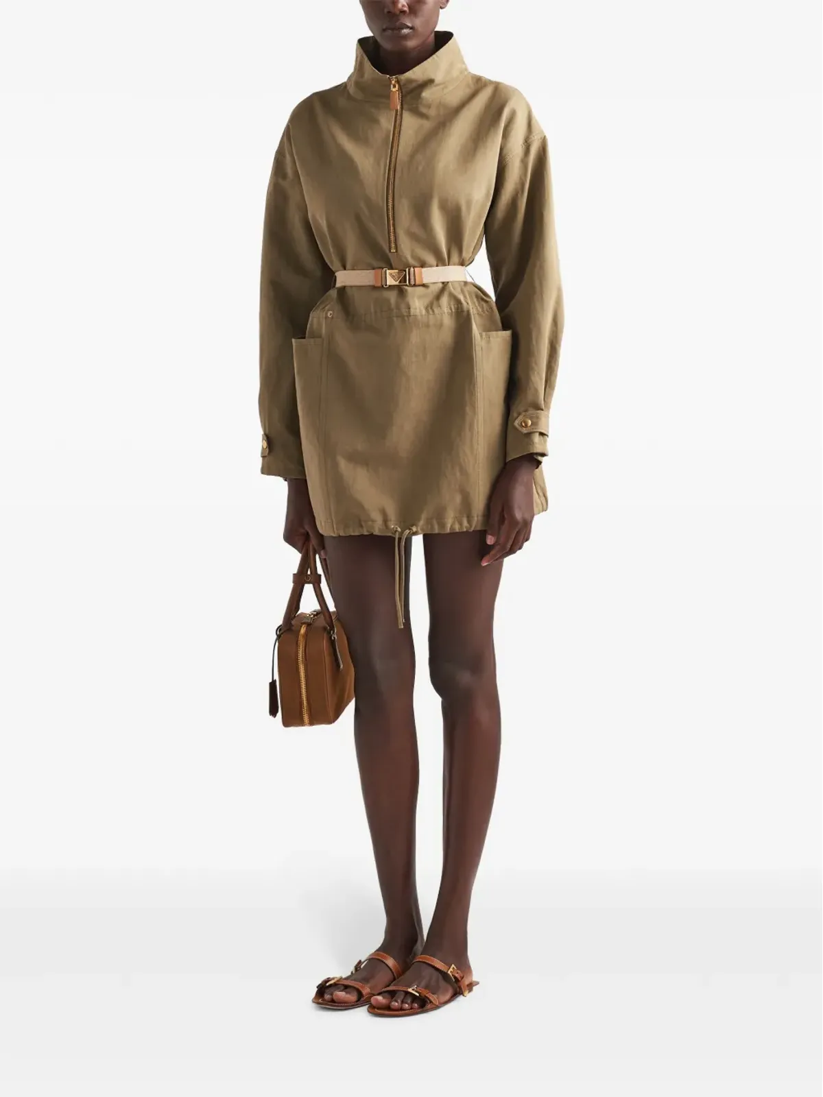Prada ドローストリングヘム ミニドレス - グリーン - 画像2