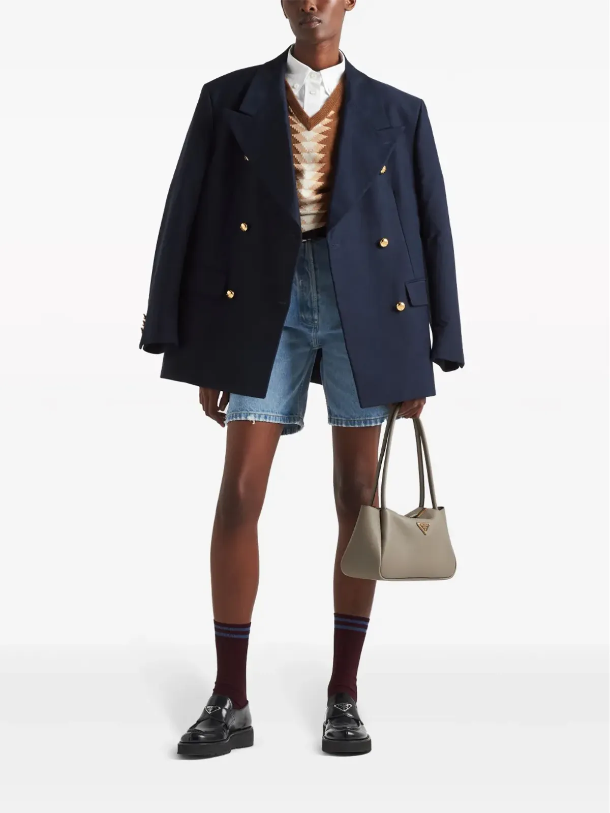 Prada ダブルブレスト コットン ブレザー ブルー - 画像2