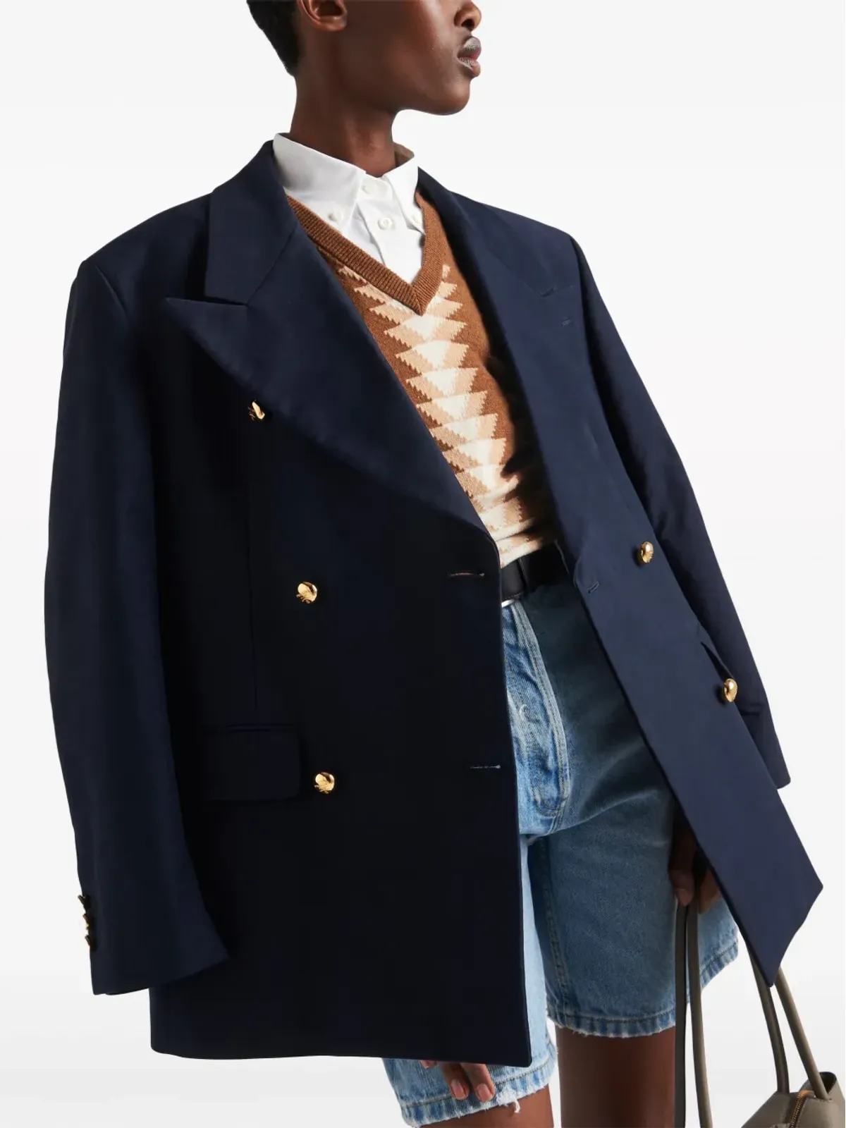 Prada ダブルブレスト コットン ブレザー ブルー - 画像4