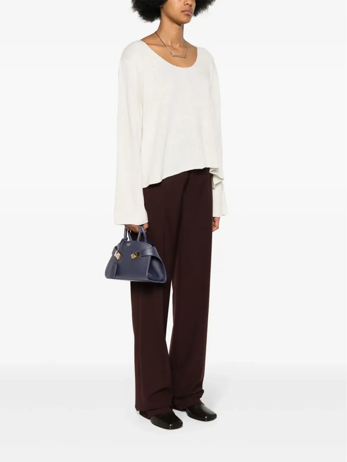 Ferragamo ロゴプリント レザートートバッグ ブルー - 画像2