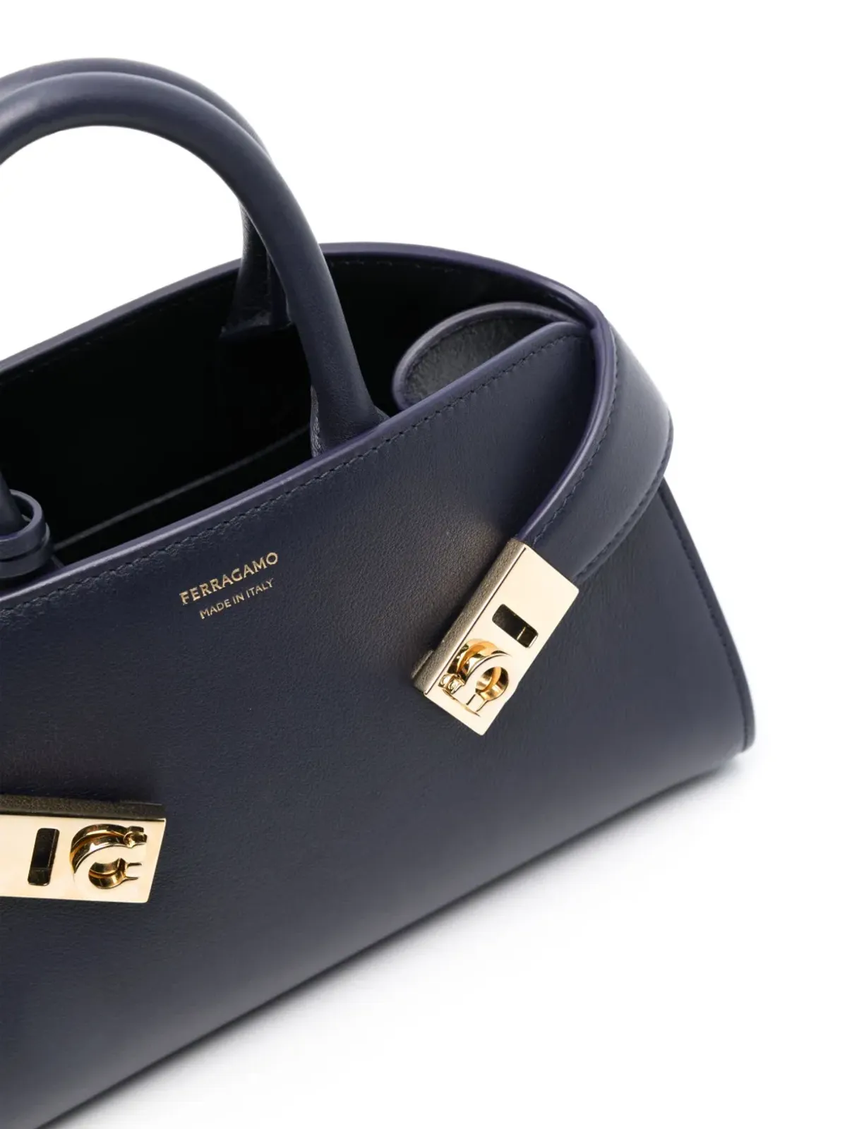 Ferragamo ロゴプリント レザートートバッグ ブルー - 画像4